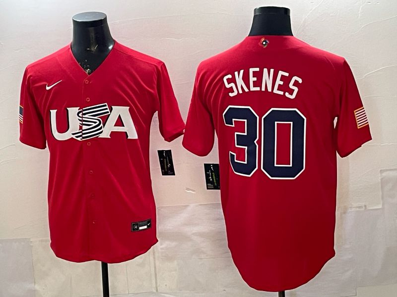 Men 2026 World Cub USA #30 Skenes Red Nike MLB Jersey style 001